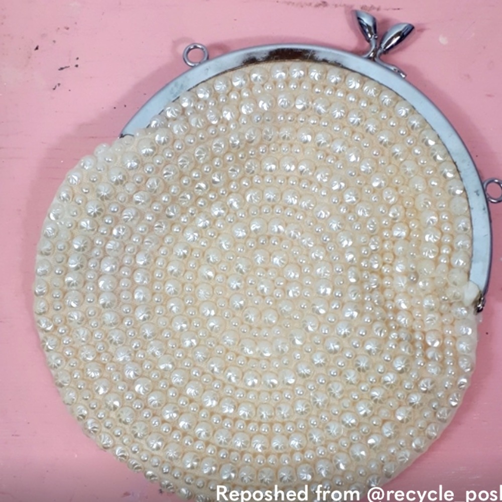 Vintage French Faux Pearl Beaded Clutch Purse Bag